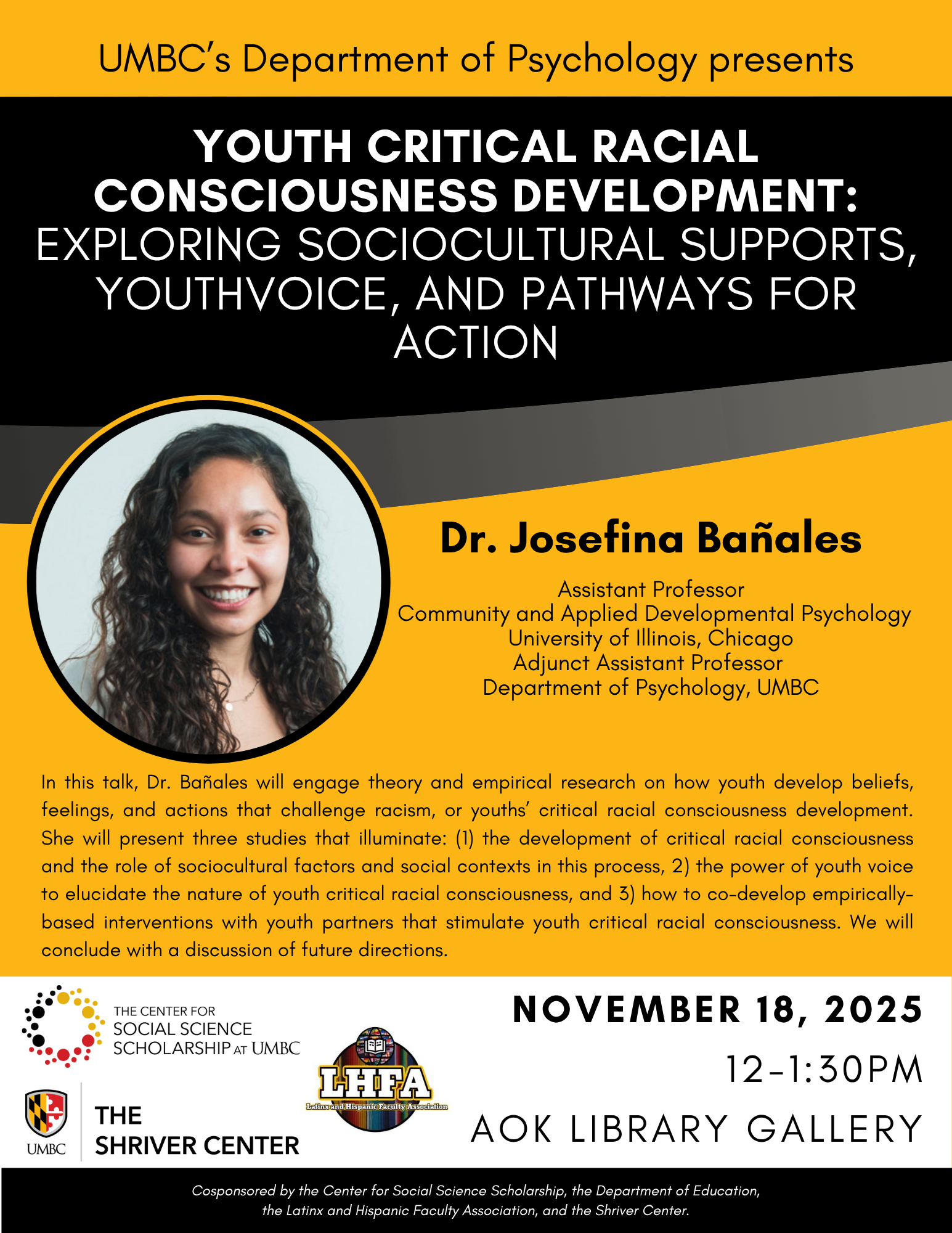 flyer for event with text above and headshot of speaker