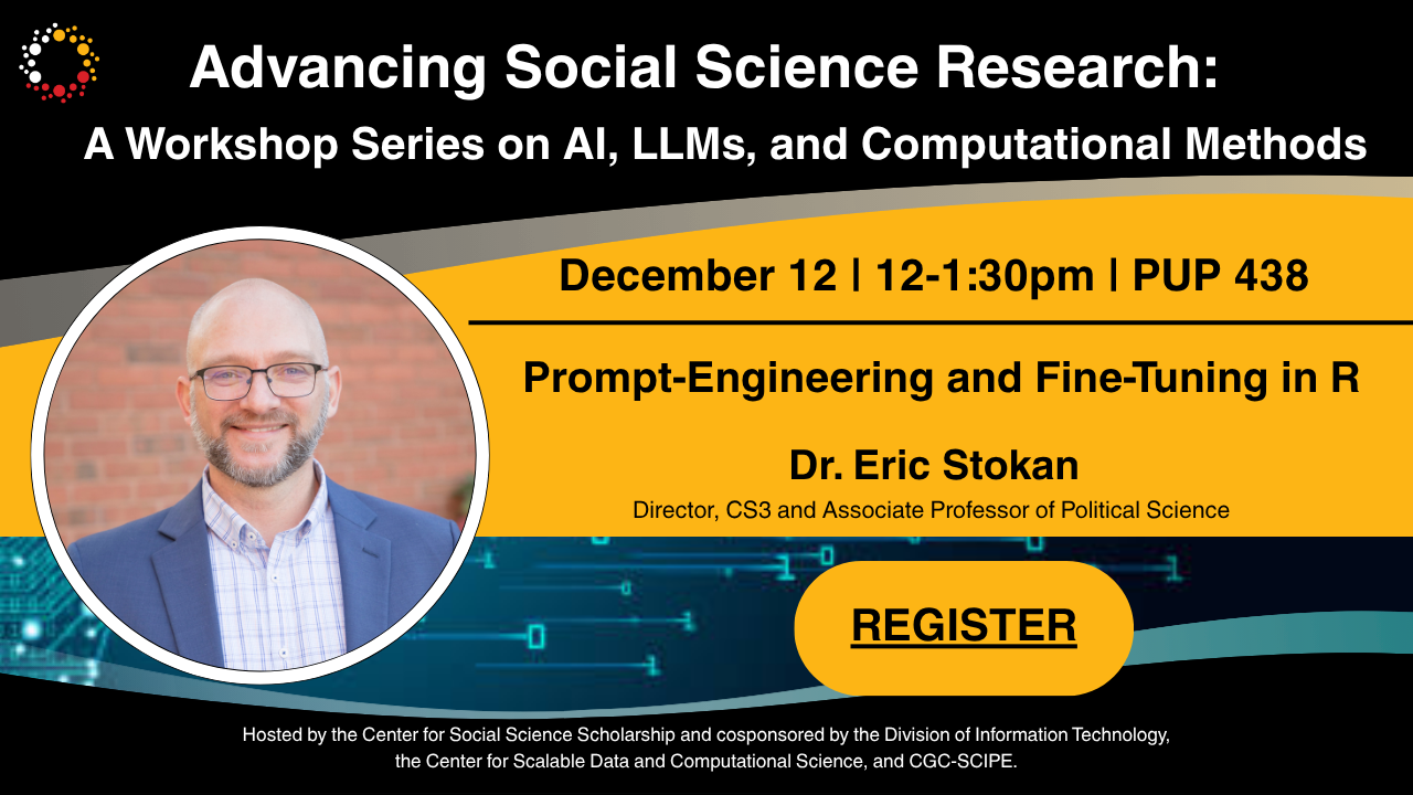 flyer with text from post and photo of Dr. Eric Stokan in front of a brick building.